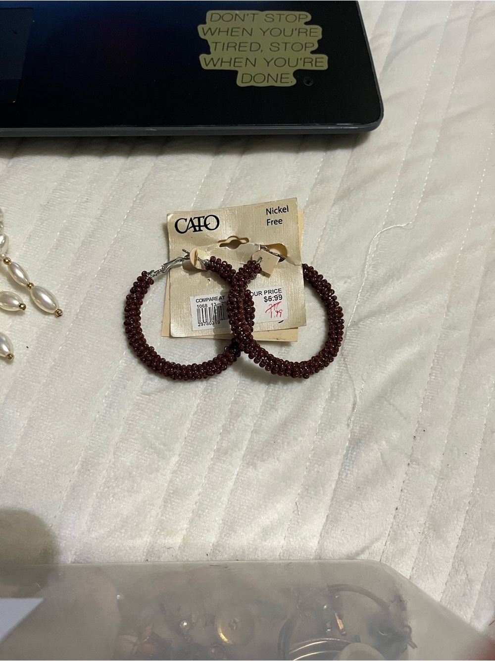 CATO Burgundy Beaded Hoop Earrings - Nickel Free